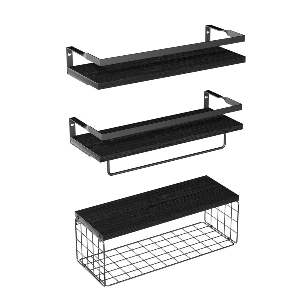 3 Pack Floating Shelves for Wall Wooden Floating Shelves with basket bathroom floating shelf for organizing and storage