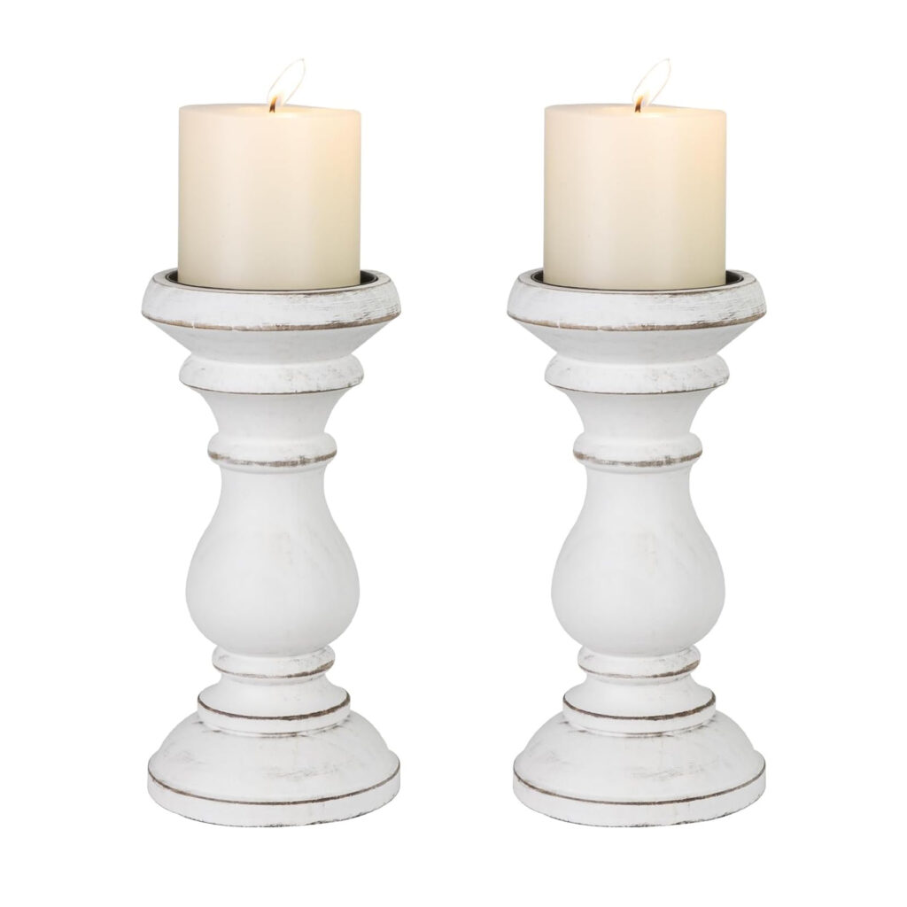 Wood Candle Holder for Pillar Candle Set of 2 Farmhouse Wood Candle Stand Rustic Vintage Candlestick Table Centerpiece Decor
