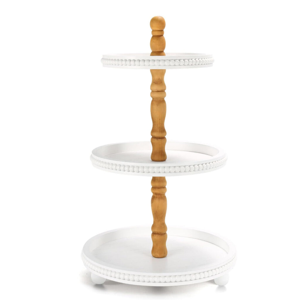 Wooden 3 Tiered Tray Stand Farmhouse Round White 3 tier Decorative Tray Wood Cupcake Display Tray for Coffee Bar Party Weddding Holiday Decorations