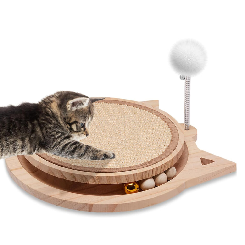 Natural Sisal Cat Scratcher, Round Cat Toys for Indoor Cats Interactive Toys with Ball Track Spring Ball