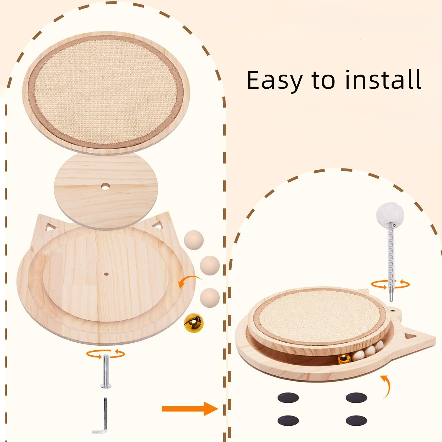 Natural Sisal Cat Scratcher, Round Cat Toys for Indoor Cats Interactive Toys with Ball Track Spring Ball - Image 5
