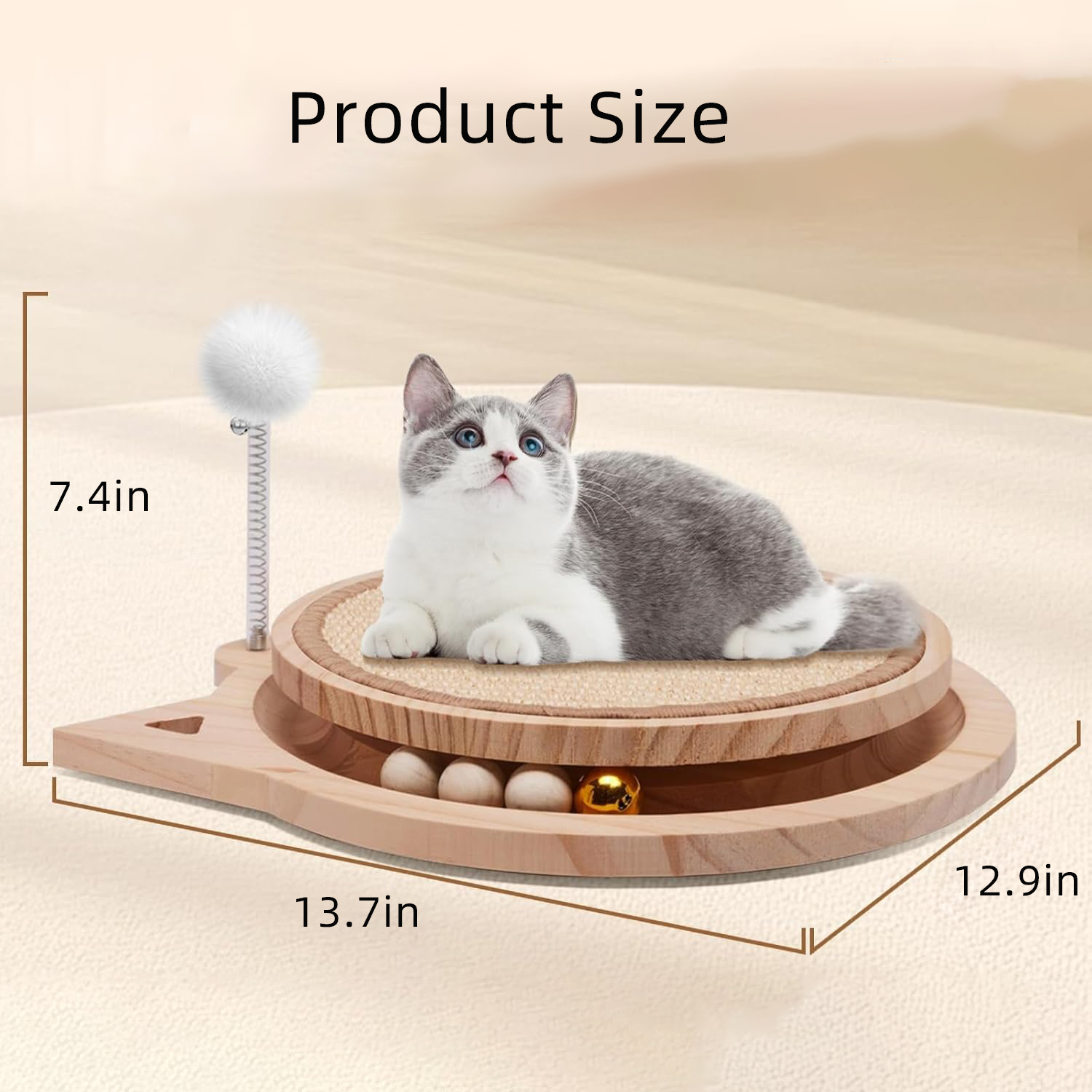 Natural Sisal Cat Scratcher, Round Cat Toys for Indoor Cats Interactive Toys with Ball Track Spring Ball - Image 6