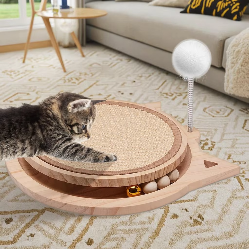 Natural Sisal Cat Scratcher, Round Cat Toys for Indoor Cats Interactive Toys with Ball Track Spring Ball - Image 4