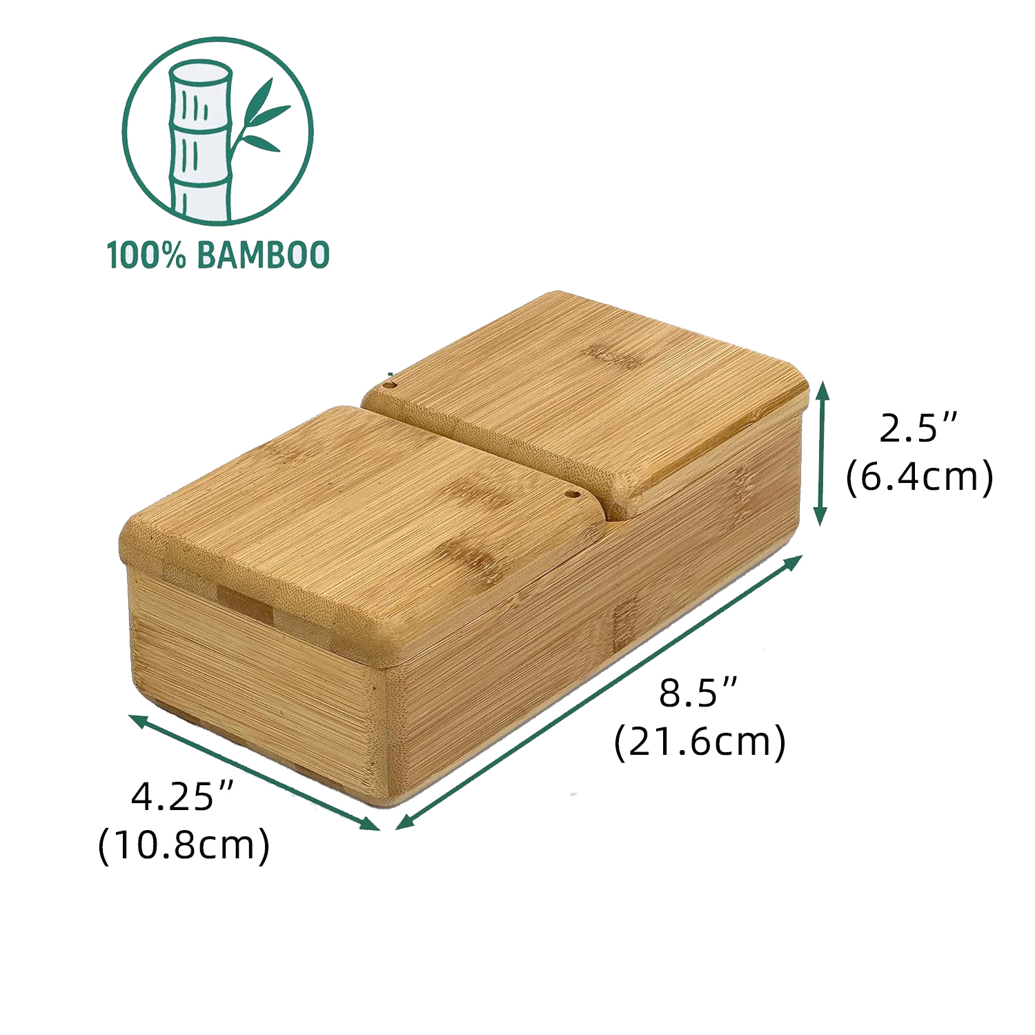 Bamboo Dual-Compartment Storage Box with Lid Natural Salt Pepper Cellar Condiment Container Wood Spice Jar - Image 4