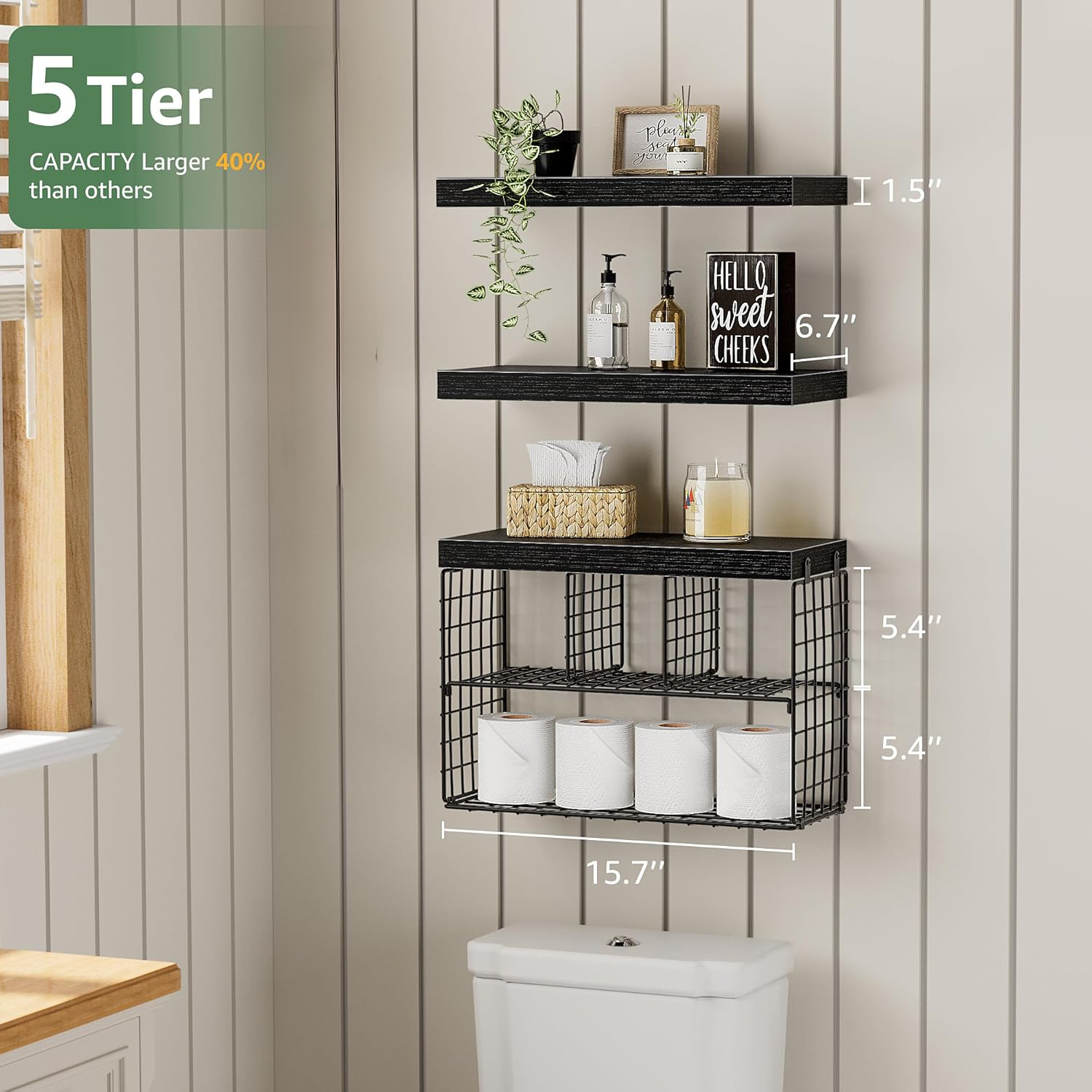 Bathroom Floating Shelves Over Toilet Storage 15.7 Inch Set of 3 Small Farmhouse Decor Shelves - Image 4