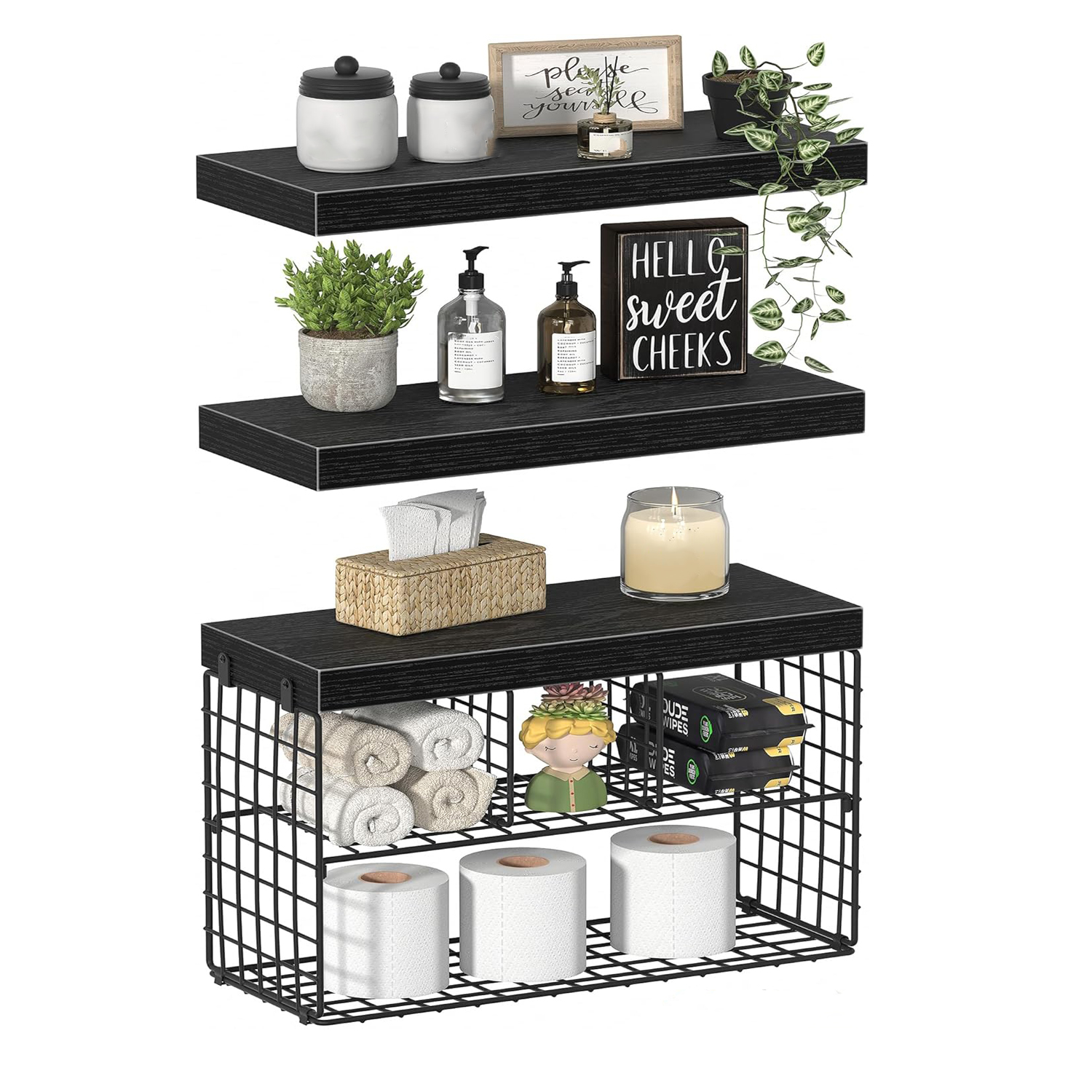 Bathroom Floating Shelves Over Toilet Storage 15.7 Inch Set of 3 Small Farmhouse Decor Shelves - Image 5