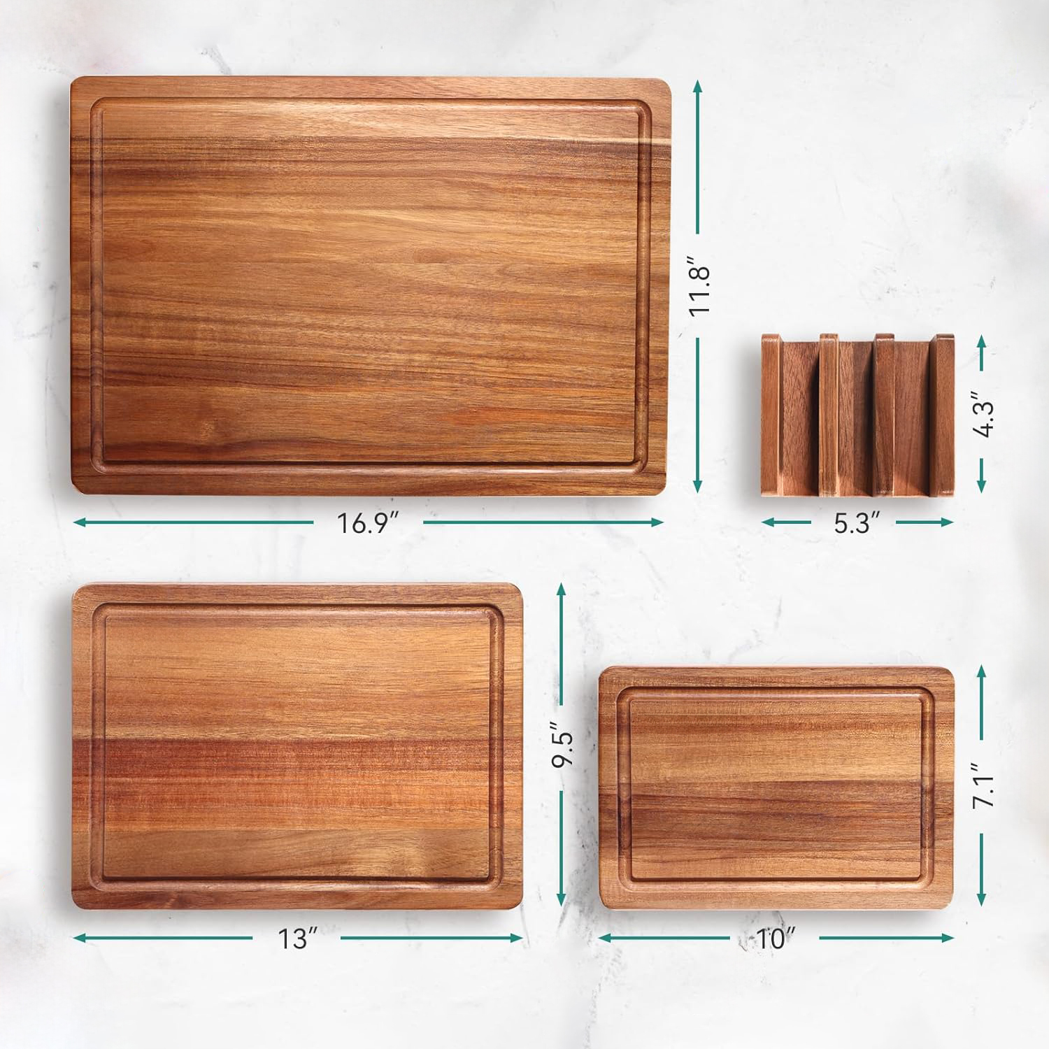 Acacia Wood Cutting Board Wood Cutting Board for Kitchen with Holder with Deep Juice Grooves Wooden Chopping Board for Meat Vegetables Set of 3 - Image 3