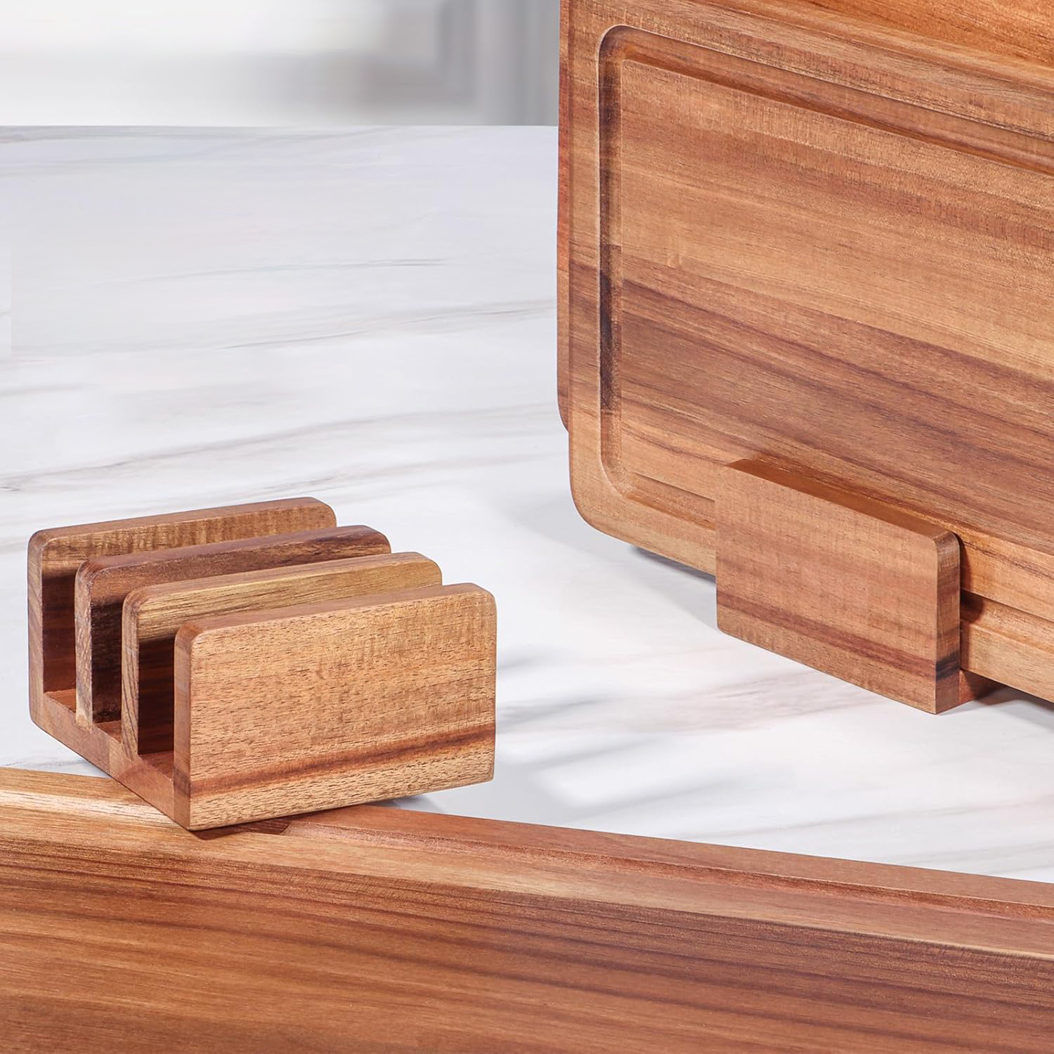 Acacia Wood Cutting Board Wood Cutting Board for Kitchen with Holder with Deep Juice Grooves Wooden Chopping Board for Meat Vegetables Set of 3 - Image 5
