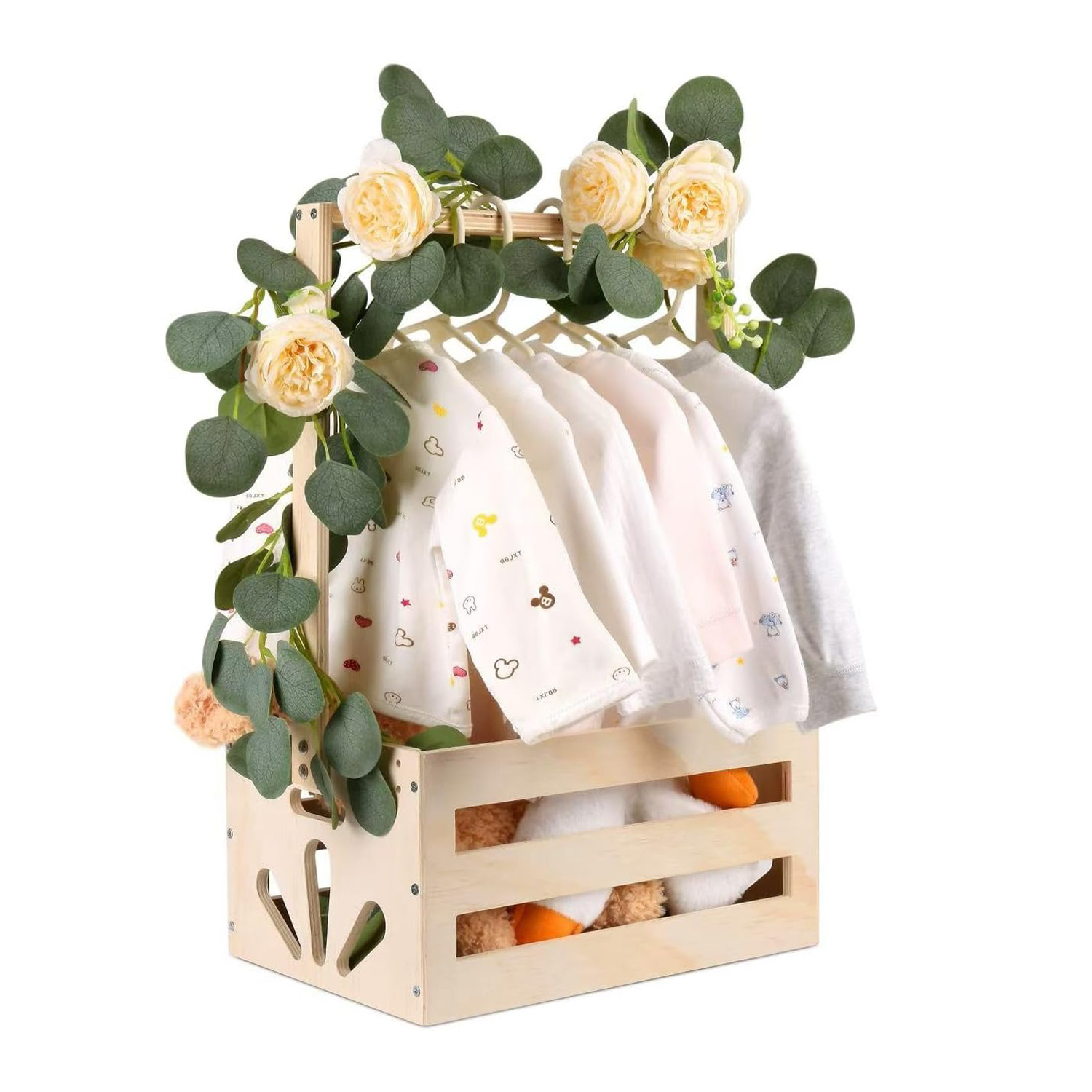 Wooden Baby Shower Crate Closet Welcome Gift for Newborn Boys Girls Wood Baby Storage basket - Image 2