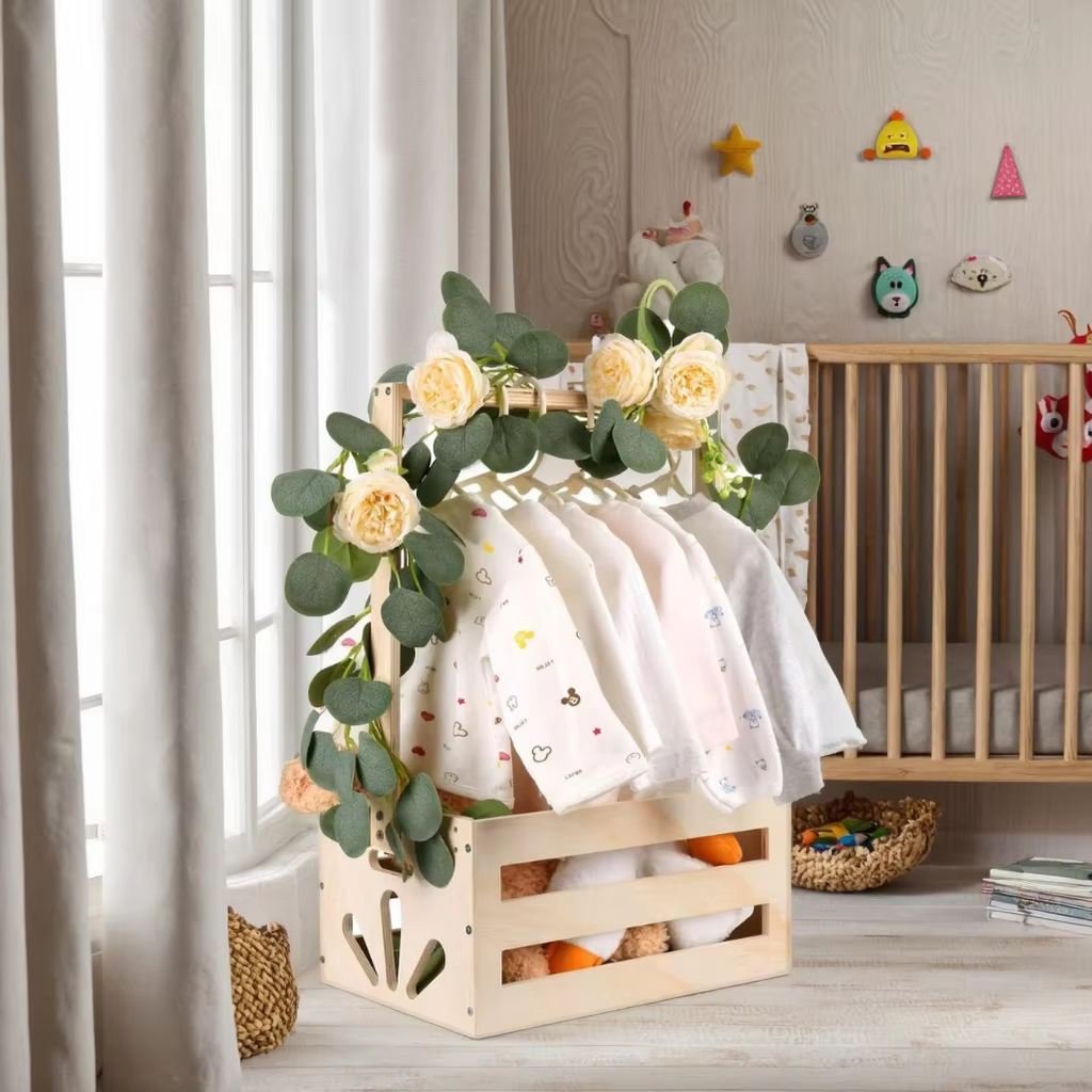 Wooden Baby Shower Crate Closet Welcome Gift for Newborn Boys Girls Wood Baby Storage basket - Image 6