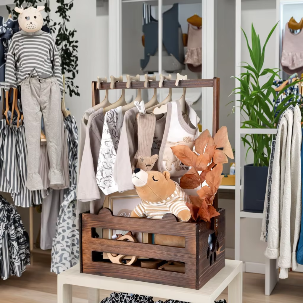 Wooden Baby Shower Crate Closet Welcome Gift for Newborn Boys Girls Wood Baby Storage basket - Image 7