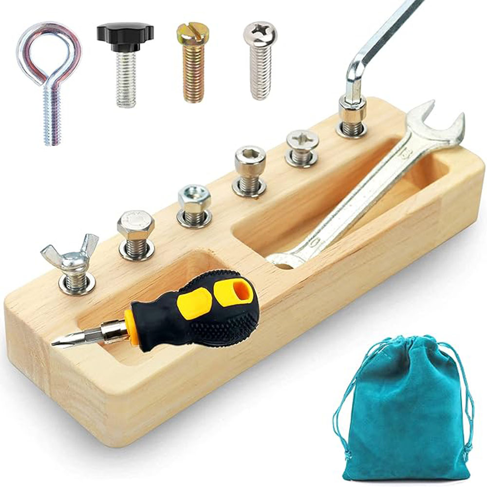 Montessori Screwdriver Board Set - 14-Piece Wooden Toy for Fine Motor Skills & Practical Life Learning for 3-5 Year Olds
