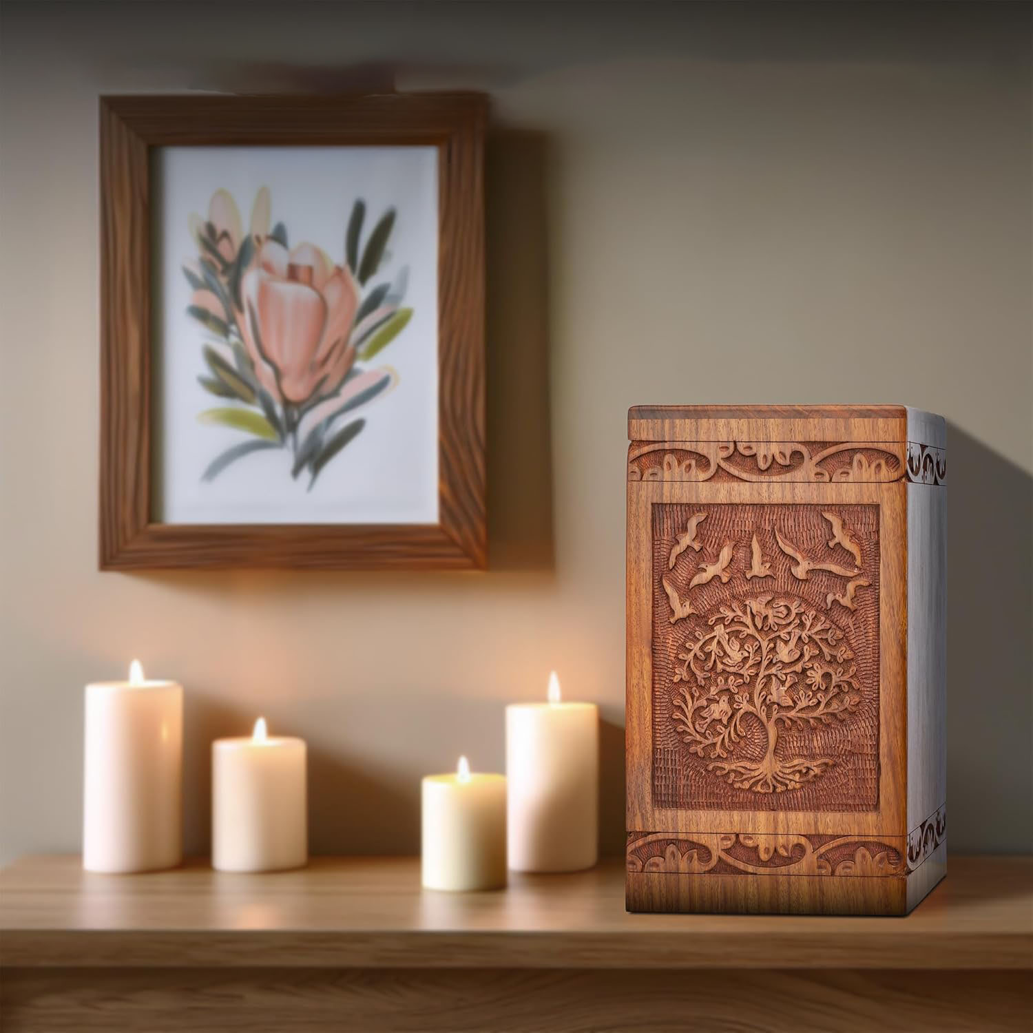 Tree of Life Wooden Urn for Ashes - Hand-Carved Symbolism, Holds up to 180 lb Adult, Decorative Memorial Chest - Image 3