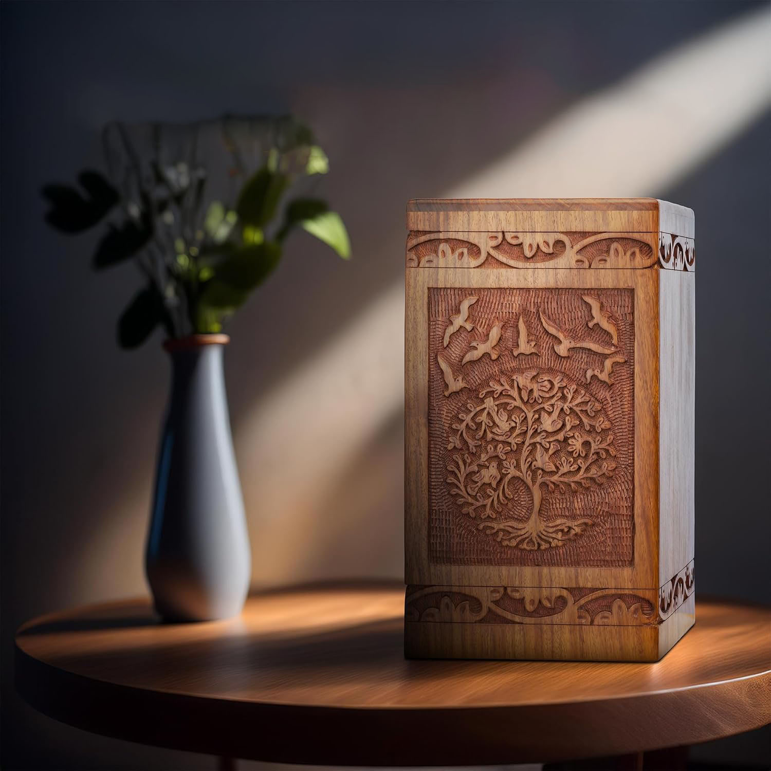 Tree of Life Wooden Urn for Ashes - Hand-Carved Symbolism, Holds up to 180 lb Adult, Decorative Memorial Chest - Image 4
