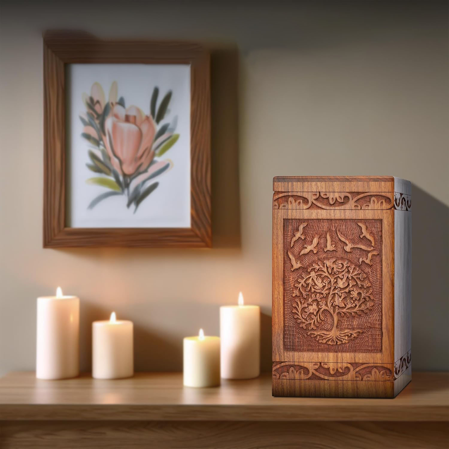 Tree of Life Wooden Urn for Ashes - Hand-Carved Symbolism, Holds up to 180 lb Adult, Decorative Memorial Chest - Image 5