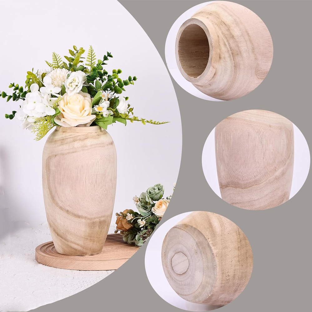 10.6" Tall Round Wooden Vase - Rustic Farmhouse Centerpiece for Home Decor, Handcrafted Floor & Table Vase - Image 5