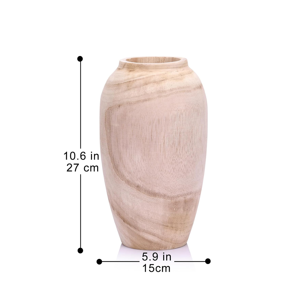 10.6" Tall Round Wooden Vase - Rustic Farmhouse Centerpiece for Home Decor, Handcrafted Floor & Table Vase - Image 6