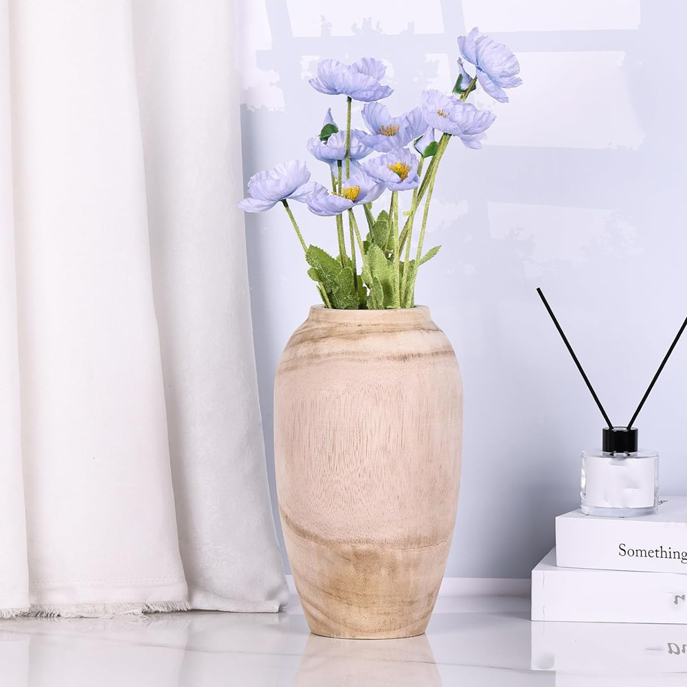 10.6" Tall Round Wooden Vase - Rustic Farmhouse Centerpiece for Home Decor, Handcrafted Floor & Table Vase - Image 7