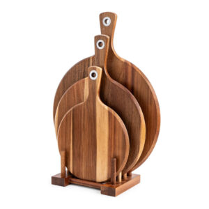 Set of 3 Acacia Wood Cutting Boards with Handles  8" 10" 12" Chopping Board Set & Serving Platters for Kitchen