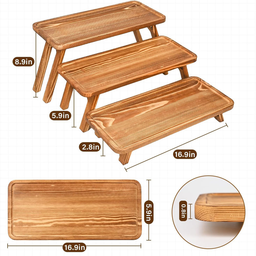 Set of 3 Wooden Cupcake Stand foldable wooeden serving trays Cupcake Display Stand Tower Stand for Birthday Wedding Christmas Party - Image 3