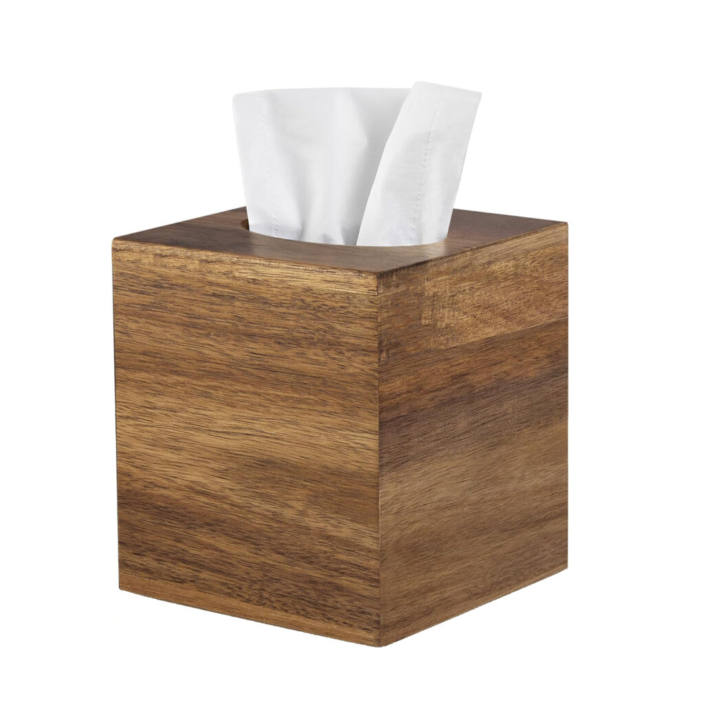 Wooden Tissue Box Cover Decorative Square Holder for Bathroom Vanity, Nightstand, and Tabletop