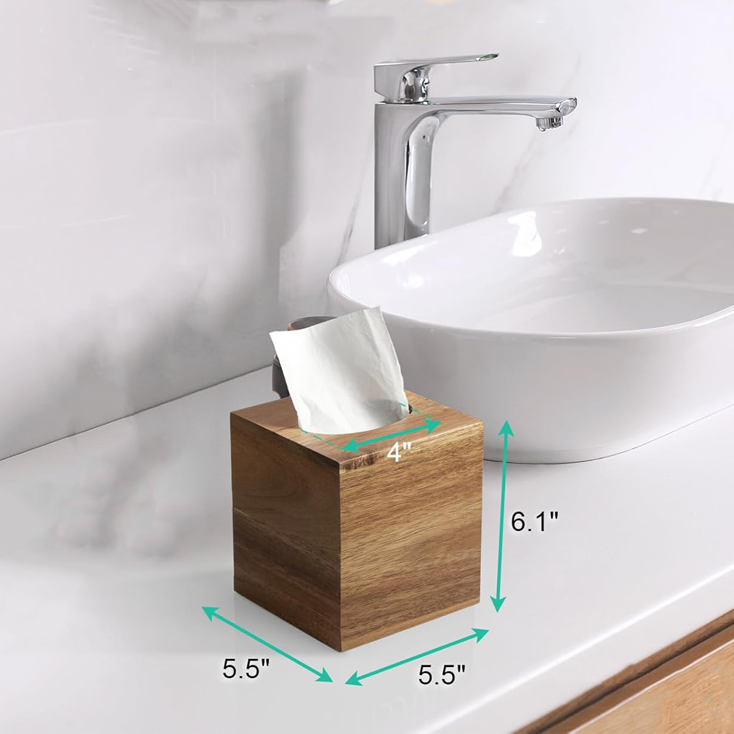 Wooden Tissue Box Cover Decorative Square Holder for Bathroom Vanity, Nightstand, and Tabletop - Image 6