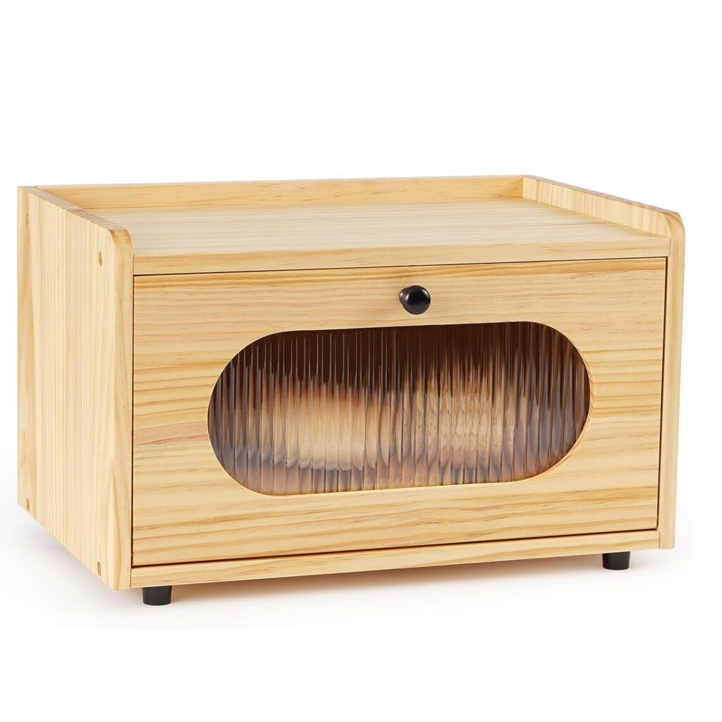 Modern Farmhouse Wood Bread Box Kitchen Countertop Organizer with Acrylic Window & Stackable Design