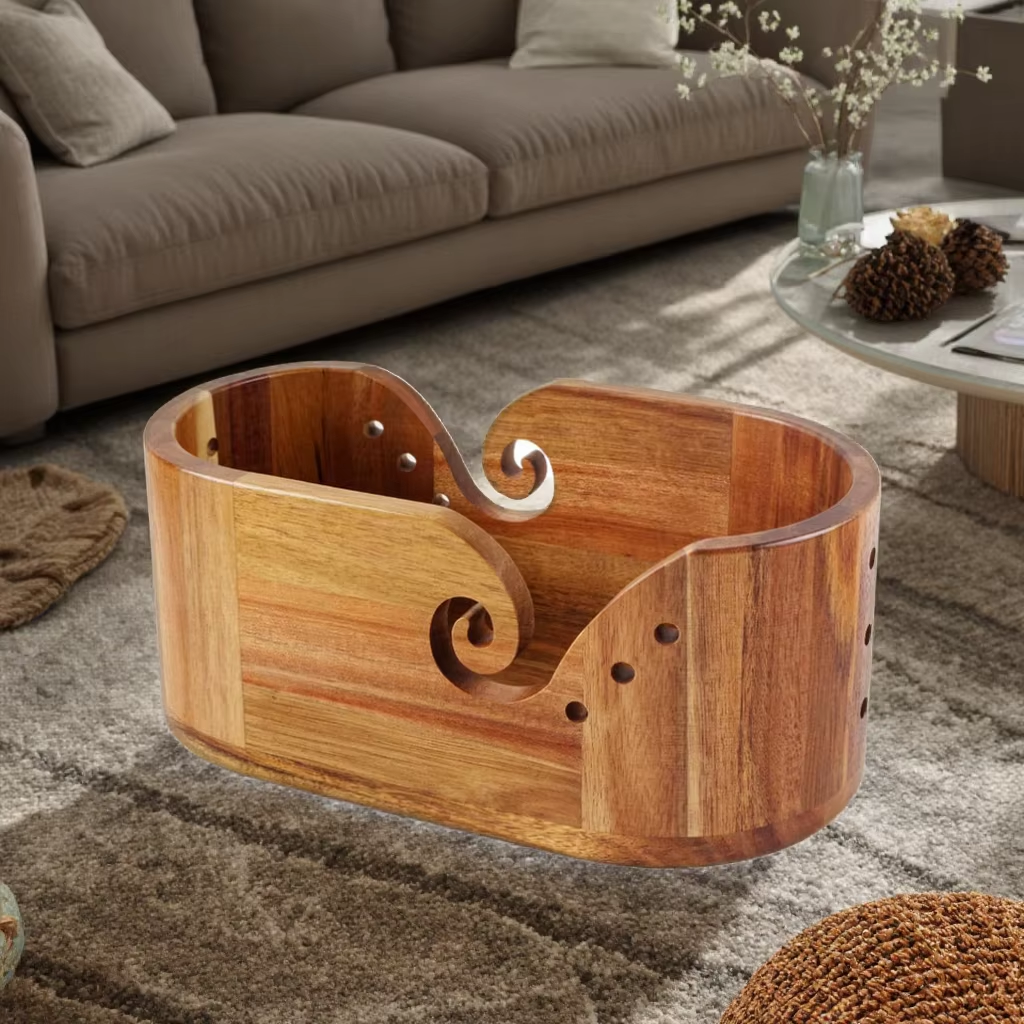 Handmade Farmhouse Yarn Bowl - Portable Wooden Knitting Gift for Women, Christmas & Birthday Present for Knitters - Image 3