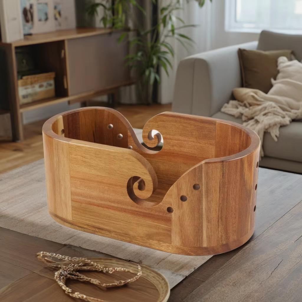 Handmade Farmhouse Yarn Bowl - Portable Wooden Knitting Gift for Women, Christmas & Birthday Present for Knitters - Image 5