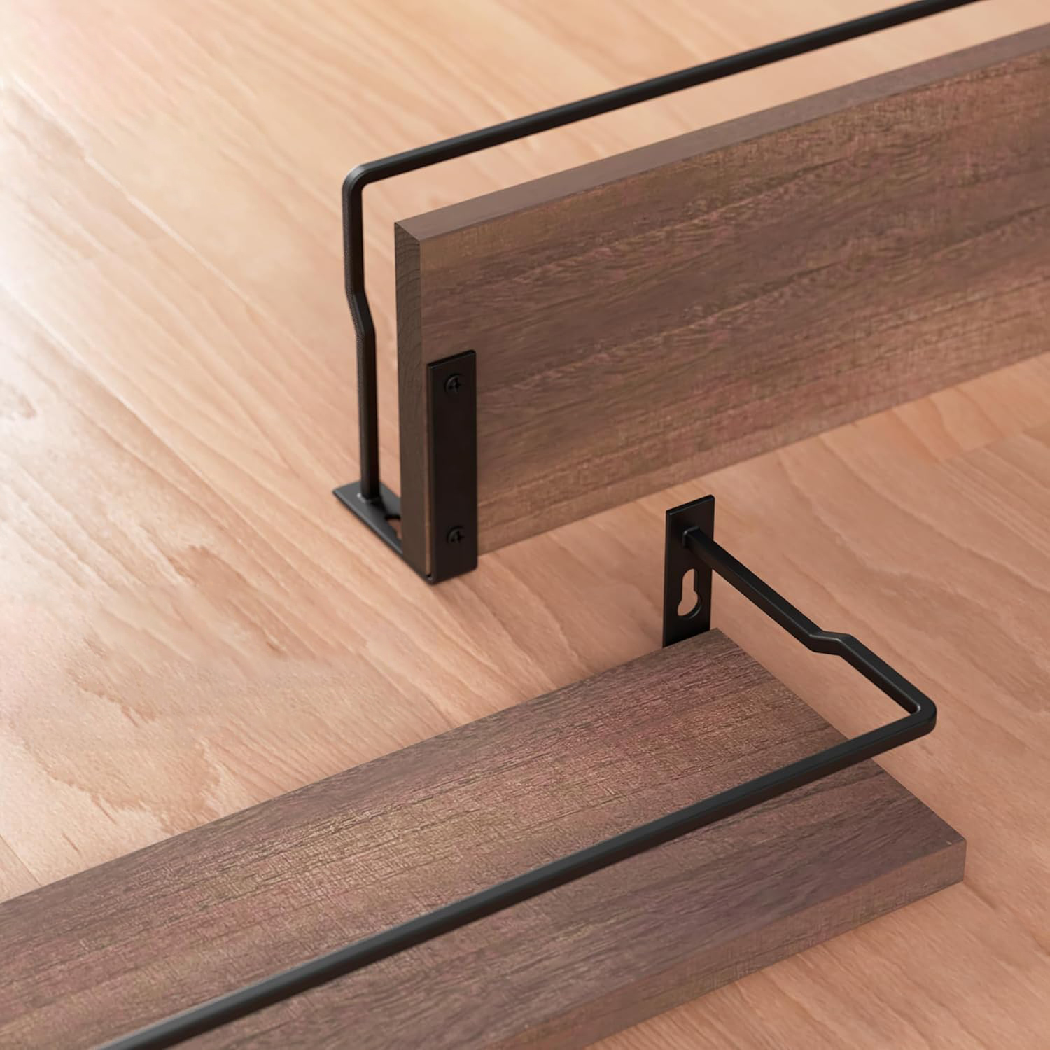 Set of 2 Rustic Wood Shelves Wall Mounted Floating Bathroom Shelves wooden wall shelves Bathroom & Living Room Decor Storage - Image 4