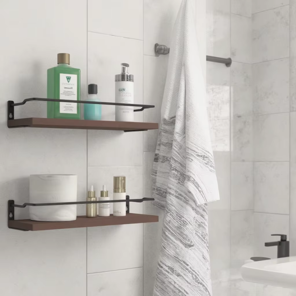 Set of 2 Rustic Wood Shelves Wall Mounted Floating Bathroom Shelves wooden wall shelves Bathroom & Living Room Decor Storage - Image 6