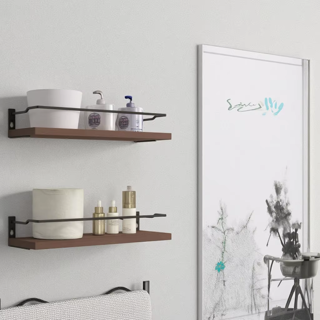 Set of 2 Rustic Wood Shelves Wall Mounted Floating Bathroom Shelves wooden wall shelves Bathroom & Living Room Decor Storage - Image 7