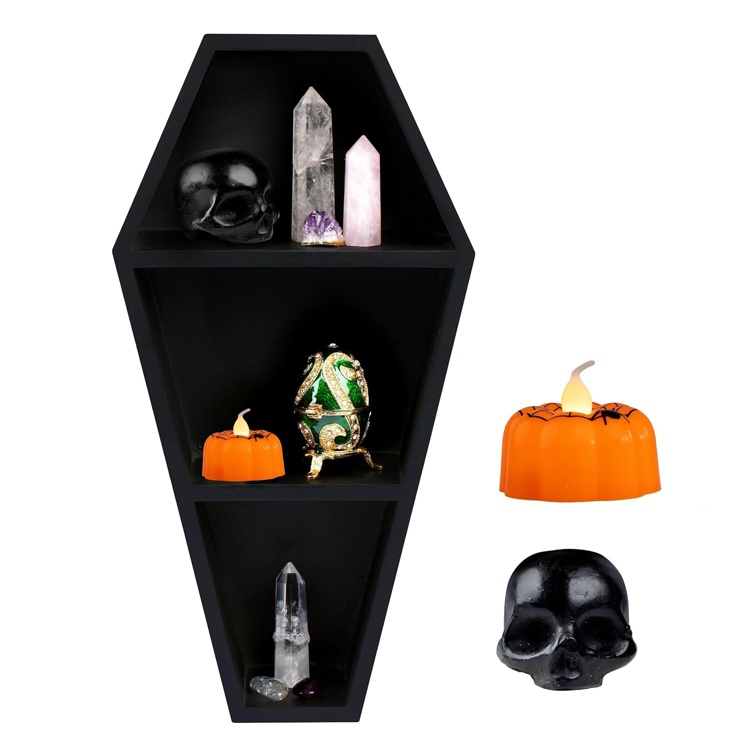 Hanging Wooden Shelf for wall Coffin shelf 3 Shelf Makeup Holder for Gothic Decor Free Standing or Wall Hanging Organizer Spooky Coffin Decor - Image 3