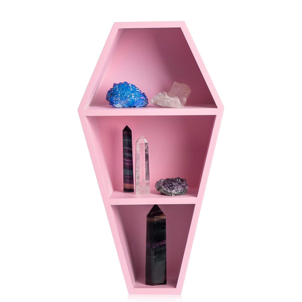 Hanging Wooden Shelf for wall Coffin shelf 3 Shelf Makeup Holder for Gothic Decor Free Standing or Wall Hanging Organizer Spooky Coffin Decor