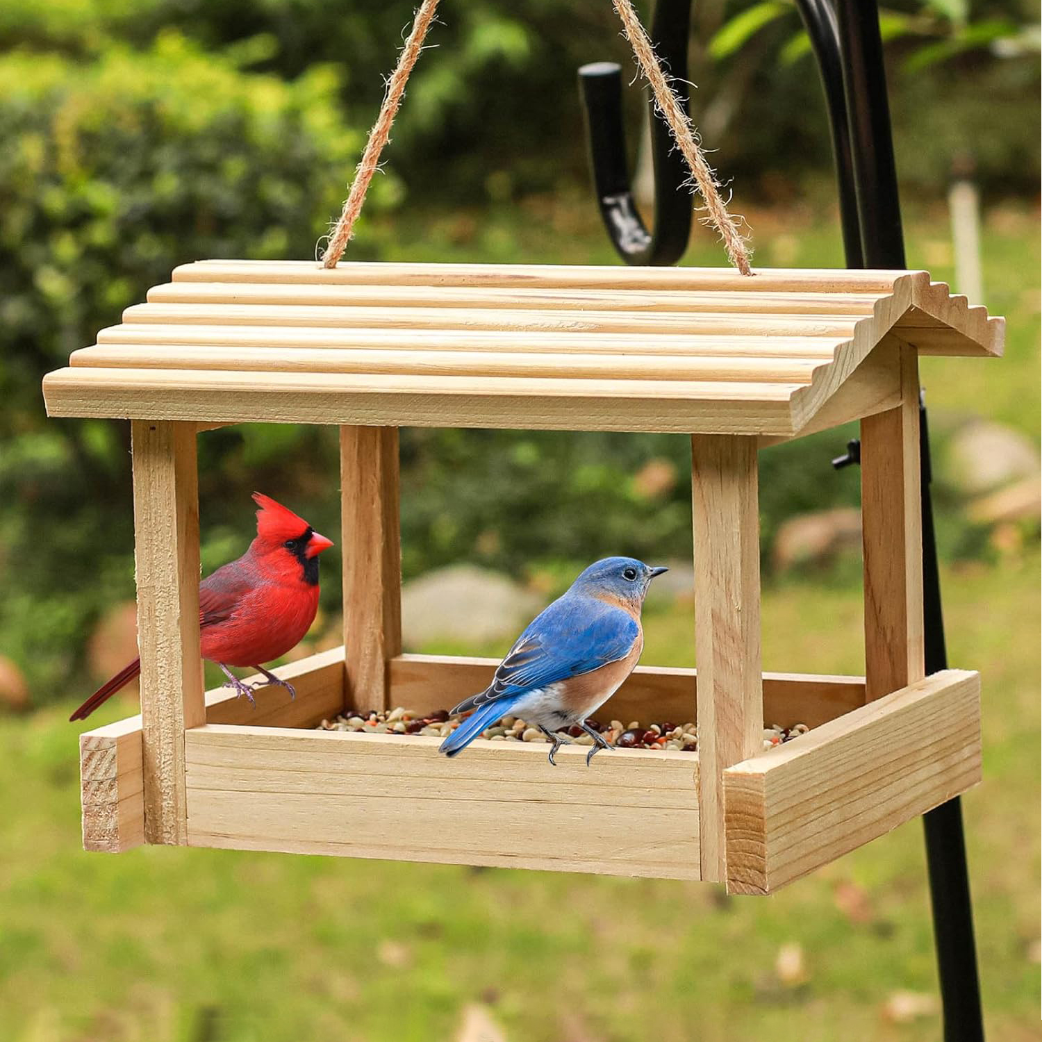 Hanging Bird Feeders for Outside Wild Bird Feeder House for Cardinals Finches Wood Platform Bird House Feeder - Image 4