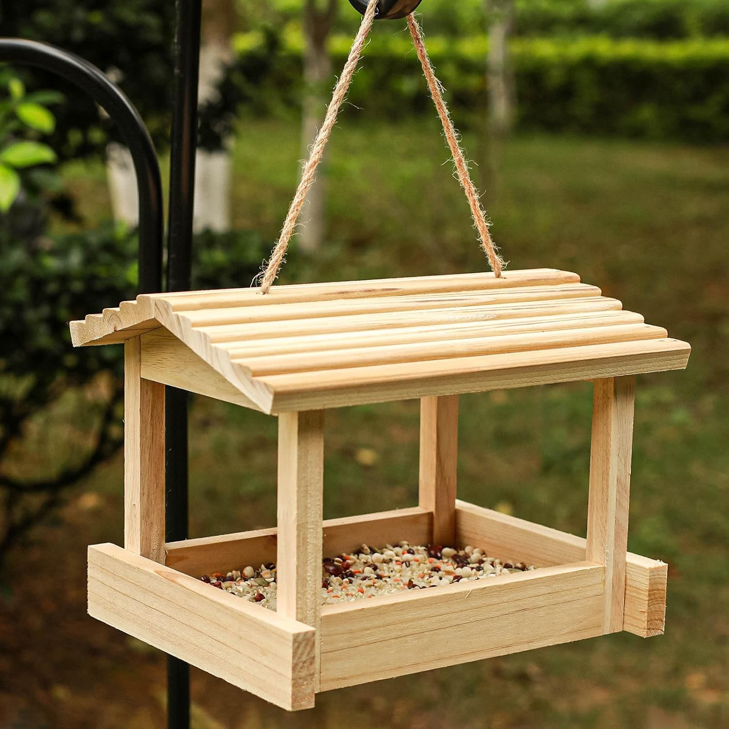 Hanging Bird Feeders for Outside Wild Bird Feeder House for Cardinals Finches Wood Platform Bird House Feeder - Image 5