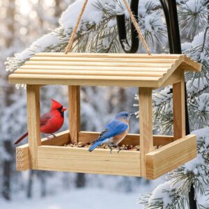 Hanging Bird Feeders for Outside Wild Bird Feeder House for Cardinals Finches  Wood Platform Bird House Feeder