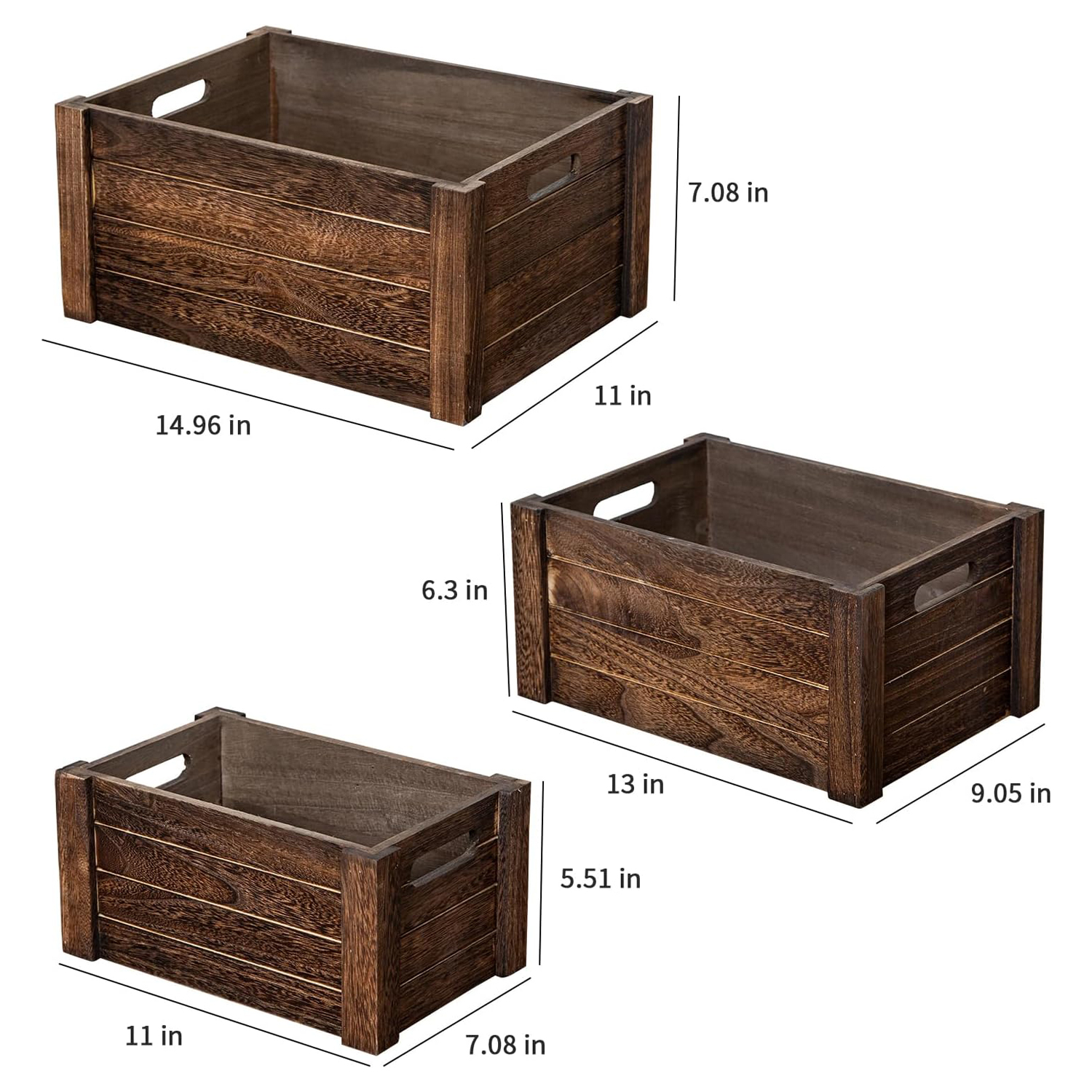 Vintage Brown Wooden Crates Wood Nesting Handmade Vintage Wood Storage Boxes Storage Crates for Organizing - Image 3