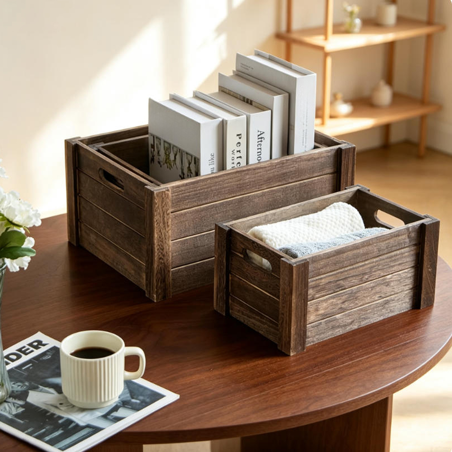 Vintage Brown Wooden Crates Wood Nesting Handmade Vintage Wood Storage Boxes Storage Crates for Organizing - Image 4