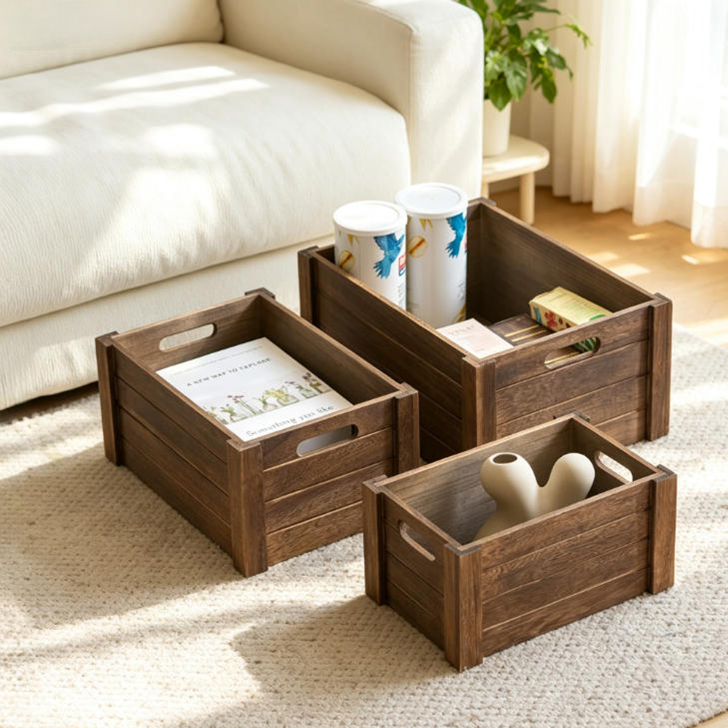 Vintage Brown Wooden Crates Wood Nesting Handmade Vintage Wood Storage Boxes Storage Crates for Organizing - Image 5
