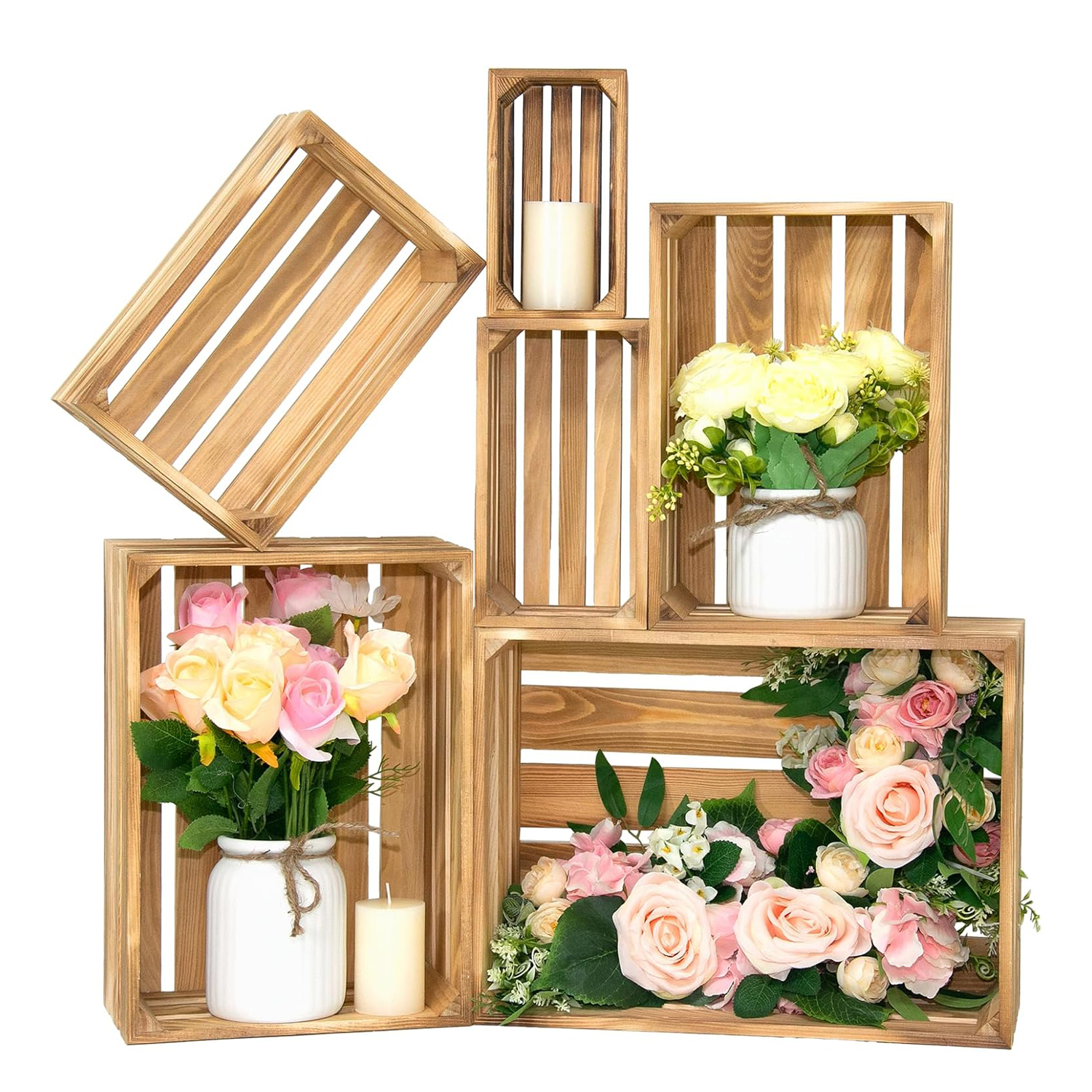 Nesting wooden crates 6-pack