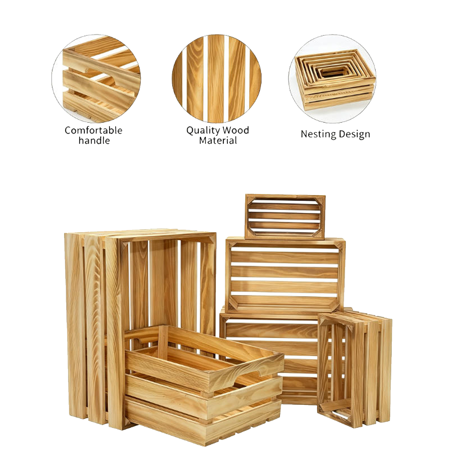 6-Pack Wooden Crates for Display Nesting Wood Crate for Storage Farmhouse Weddings Wooden Basket for Storage Container - Image 5