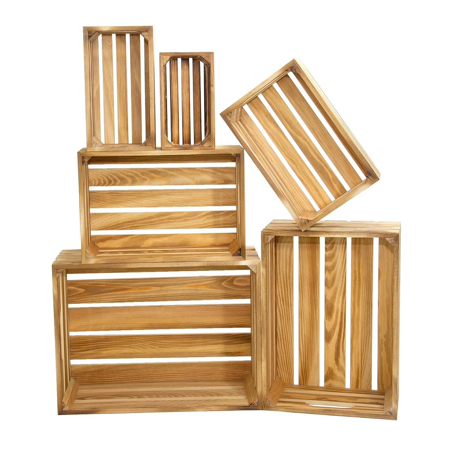 6-Pack Wooden Crates for Display Nesting Wood Crate for Storage Farmhouse Weddings Wooden Basket for Storage Container - Image 2