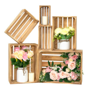 6-Pack Wooden Crates for Display Nesting Wood Crate for Storage Farmhouse Weddings Wooden Basket for Storage Container