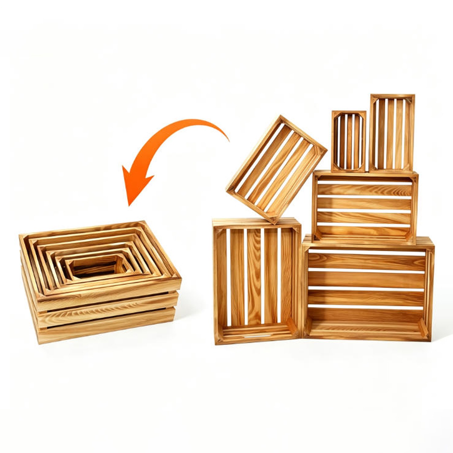 6-Pack Wooden Crates for Display Nesting Wood Crate for Storage Farmhouse Weddings Wooden Basket for Storage Container - Image 3