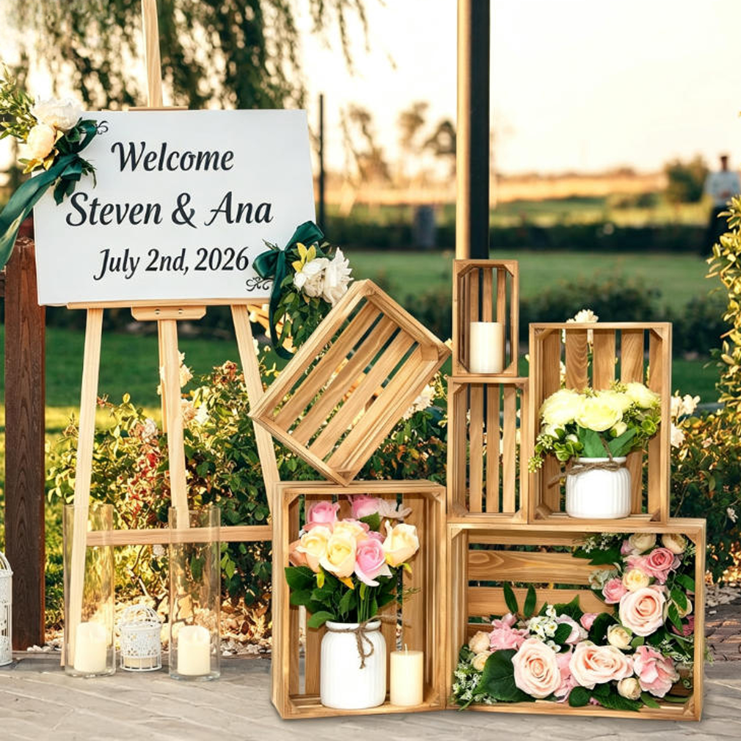 6-Pack Wooden Crates for Display Nesting Wood Crate for Storage Farmhouse Weddings Wooden Basket for Storage Container - Image 6