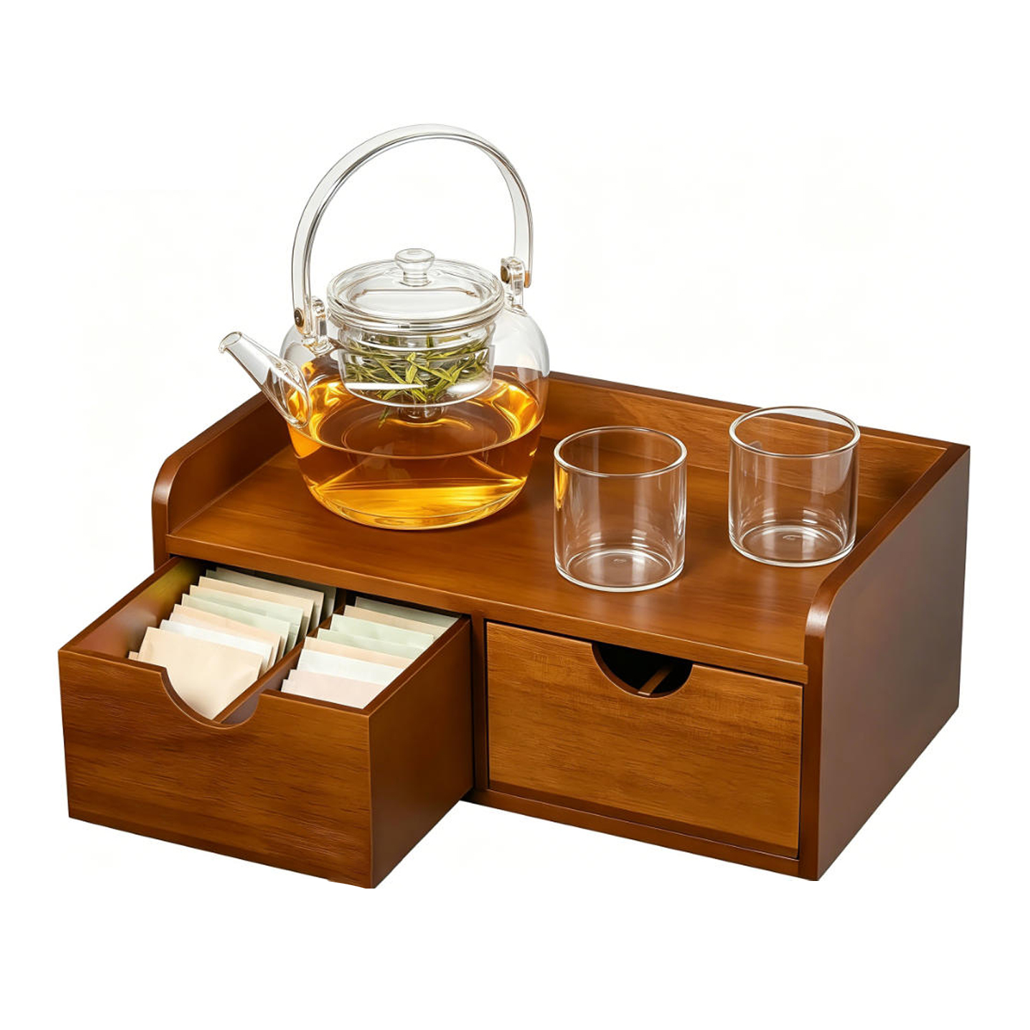 Acacia Wood Tea Bag Organizer Drawer, Large Capacity Tea Storage Box for Countertop, Kitchen & Office Tea Station Accessories