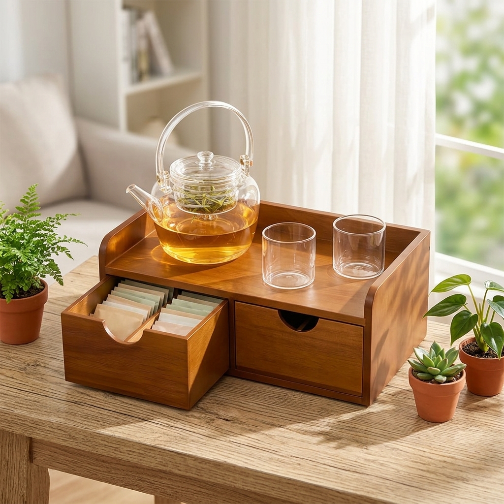 Acacia Wood Tea Bag Organizer Drawer, Large Capacity Tea Storage Box for Countertop, Kitchen & Office Tea Station Accessories - Image 5