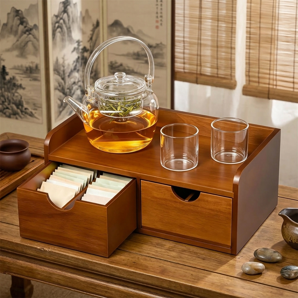 Acacia Wood Tea Bag Organizer Drawer, Large Capacity Tea Storage Box for Countertop, Kitchen & Office Tea Station Accessories - Image 6