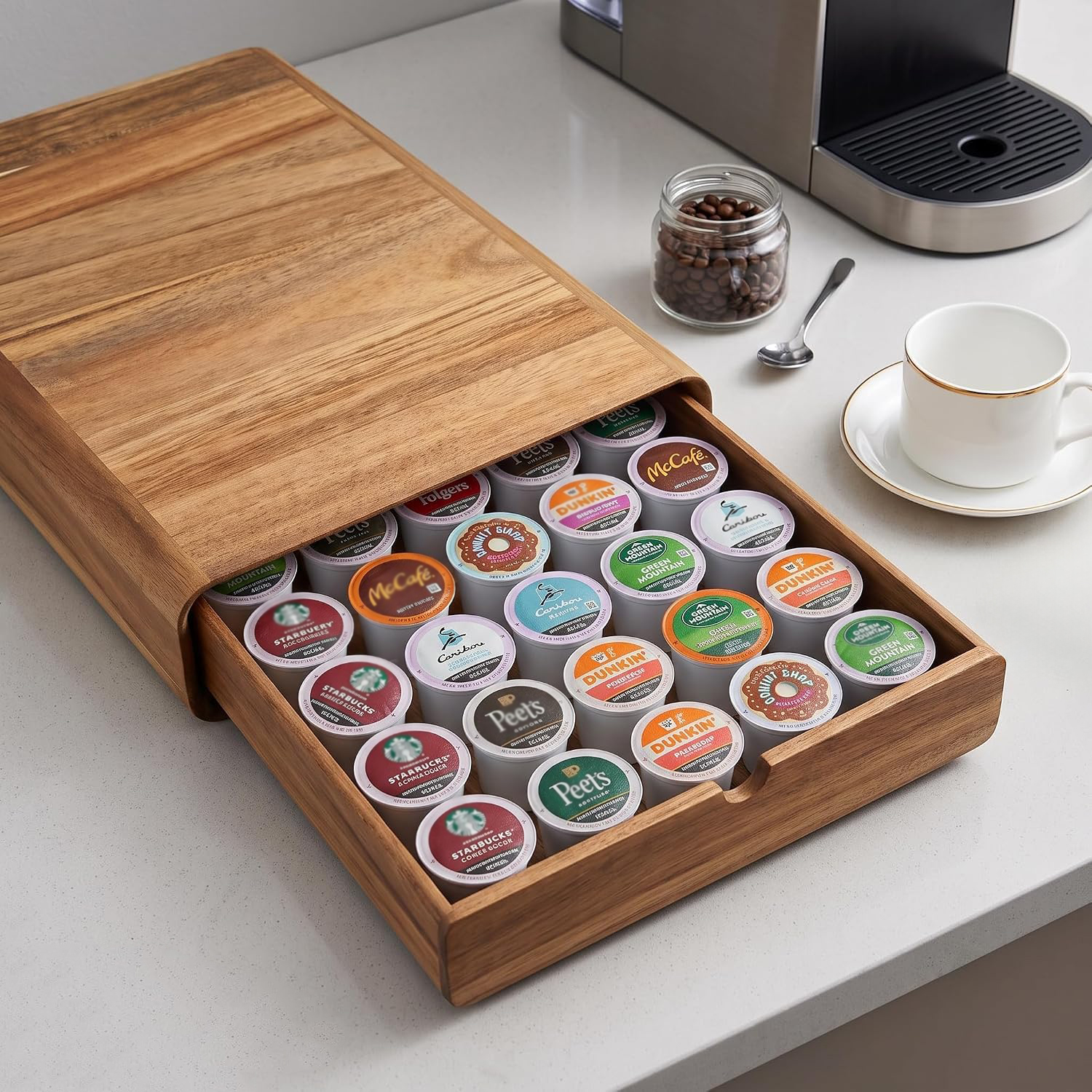 Wooden coffee capsule storage drawer